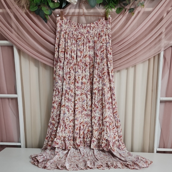 Pink and Brown Tiered A-Line Maxi Skirt - Picture 5 of 6